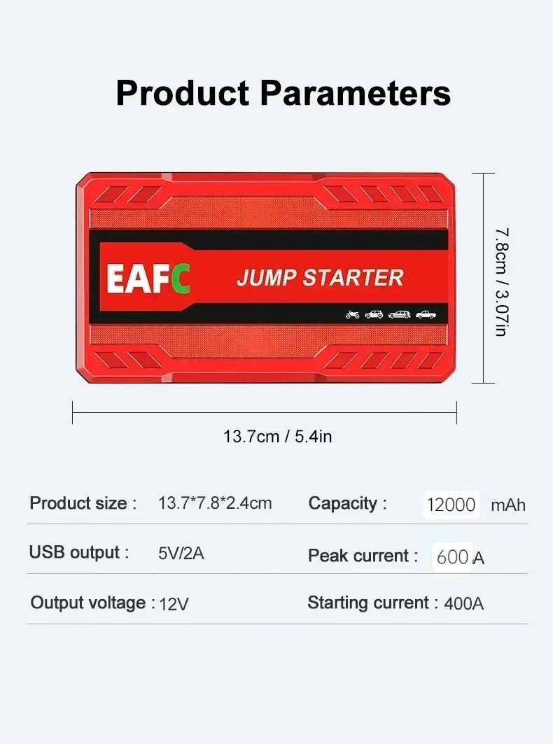 Peak Current 600A Car Jump Starter Power Bank 12V Portable Car Battery Booster Charger Starting Device Petrol Diesel Car Starter