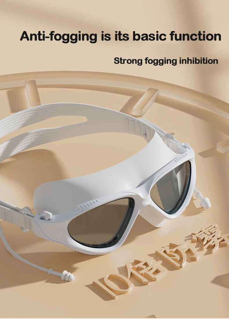 Adjustable Swimming Goggles Adults Big Frame With Earplugs Swim Glasses Men Women Professional HD Anti-fog Silicone Goggles