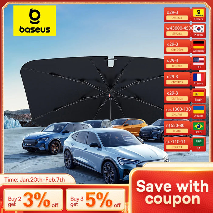 Baseus Windshield SunShade Umbrella Hemmed Edges Cover Protector Parasol Car Summer Sun Protection Front Window Sun Shade