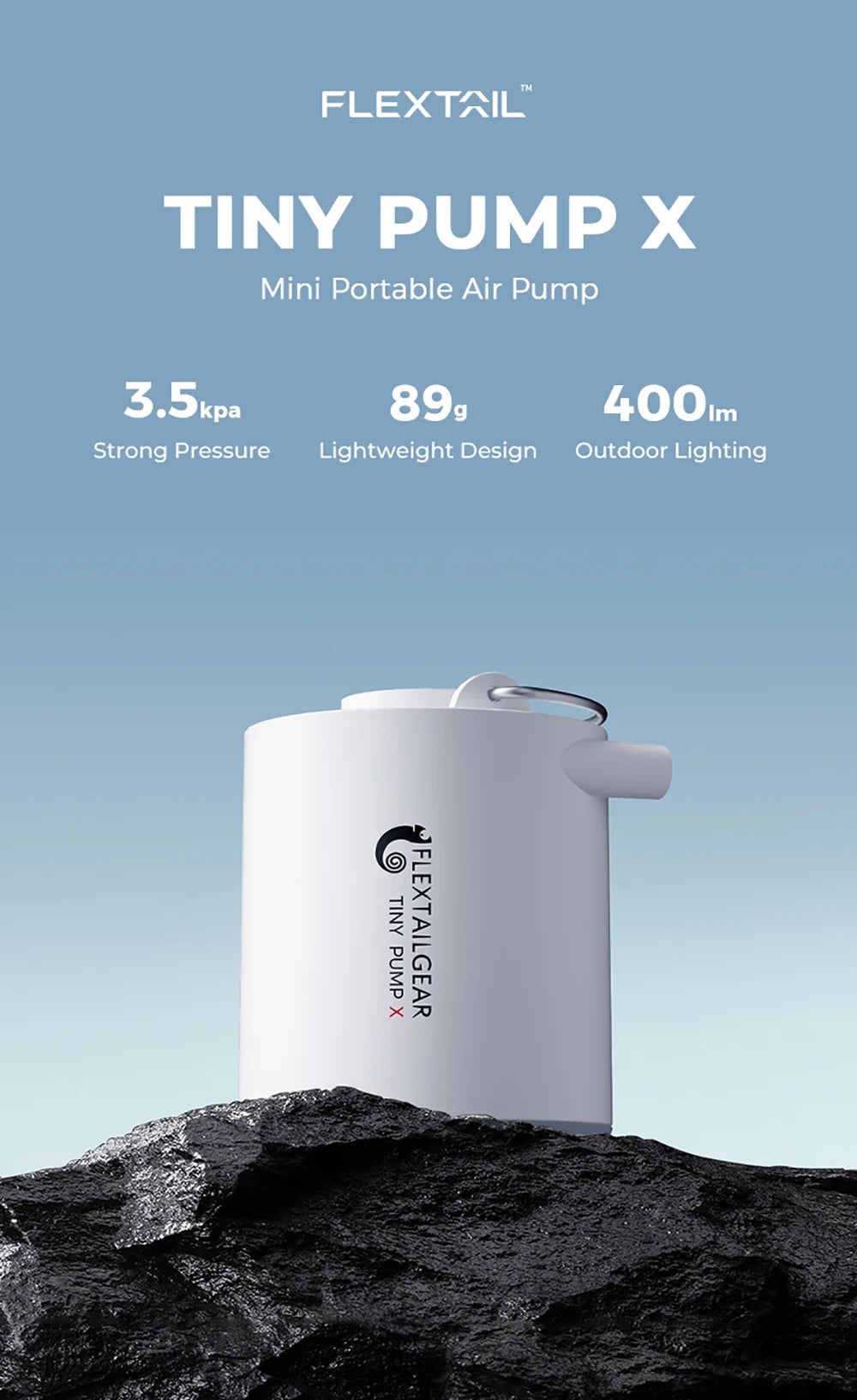 FLEXTAILGEAR TINY PUMP X - Portable Electric Air Pump with Camping Light Rechargeable for Pool Floats Air Mattress Vacuum Bags
