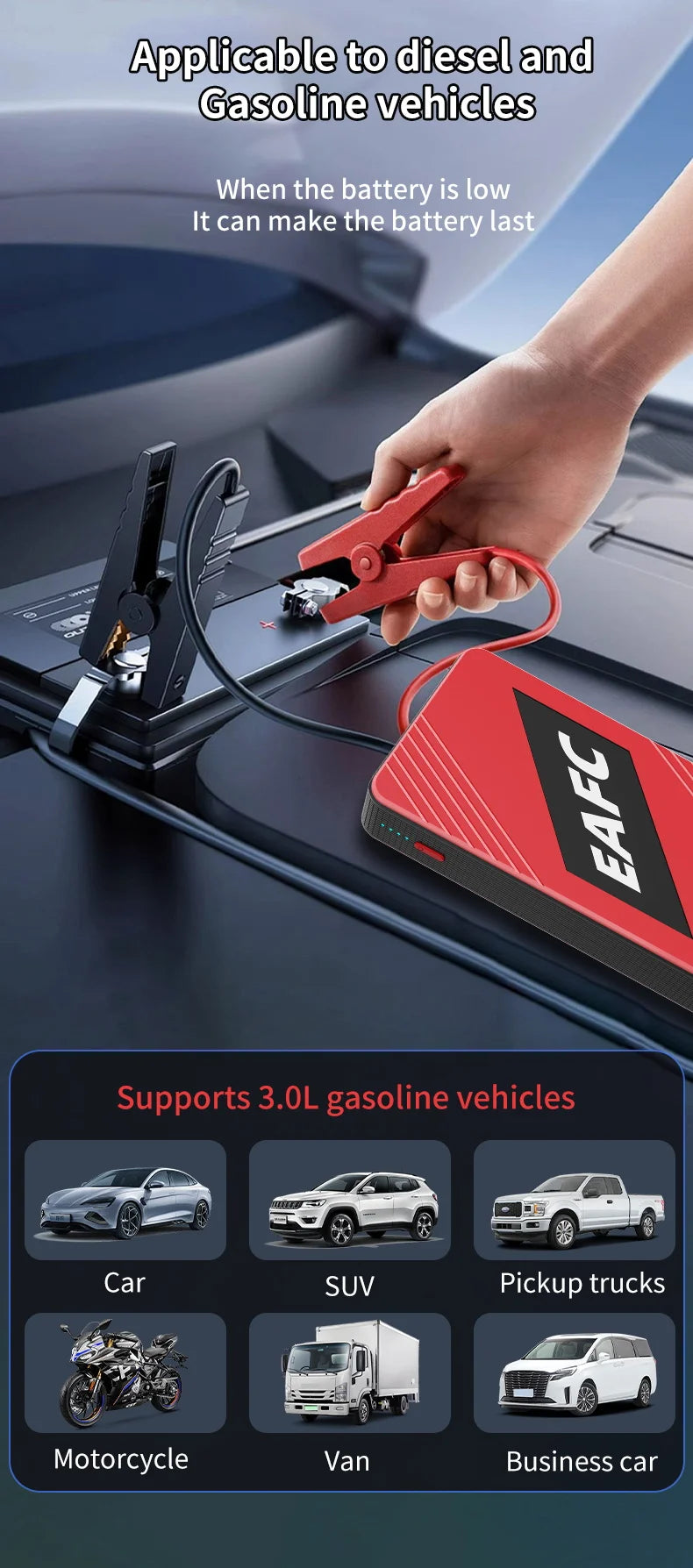 Peak Current 600A Car Jump Starter Power Bank 12V Portable Car Battery Booster Charger Starting Device Petrol Diesel Car Starter