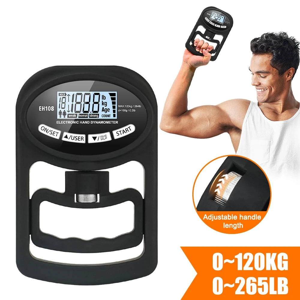 Grip Strength Tester 265Lbs/120Kg Digital Hand Dynamometer Grip Strength Meter USB LCD Screen Hand Grip for Power Training Sport