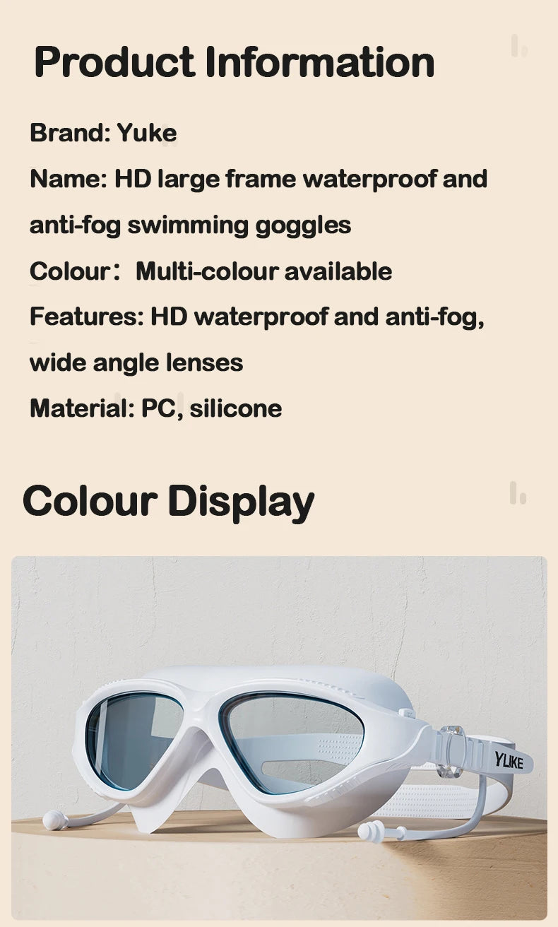 Adjustable Swimming Goggles Adults Big Frame With Earplugs Swim Glasses Men Women Professional HD Anti-fog Silicone Goggles