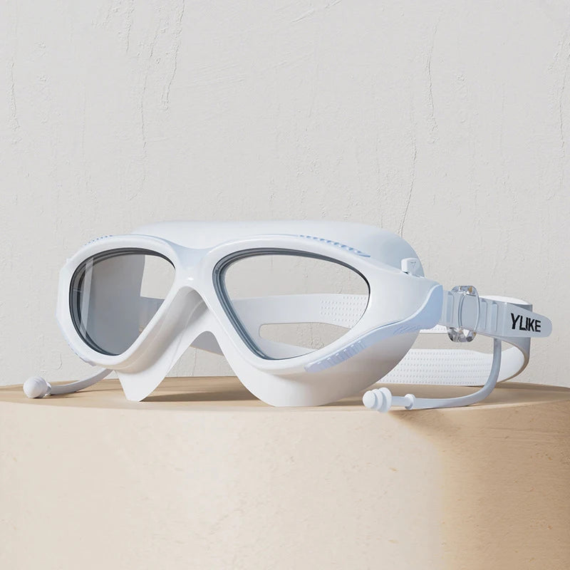Adjustable Swimming Goggles Adults Big Frame With Earplugs Swim Glasses Men Women Professional HD Anti-fog Silicone Goggles