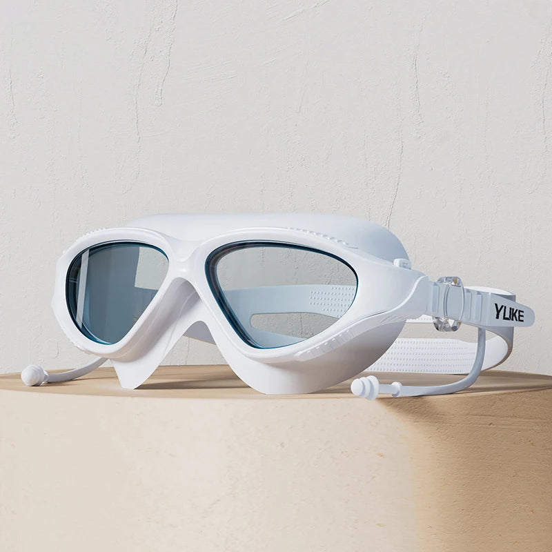 Adjustable Swimming Goggles Adults Big Frame With Earplugs Swim Glasses Men Women Professional HD Anti-fog Silicone Goggles