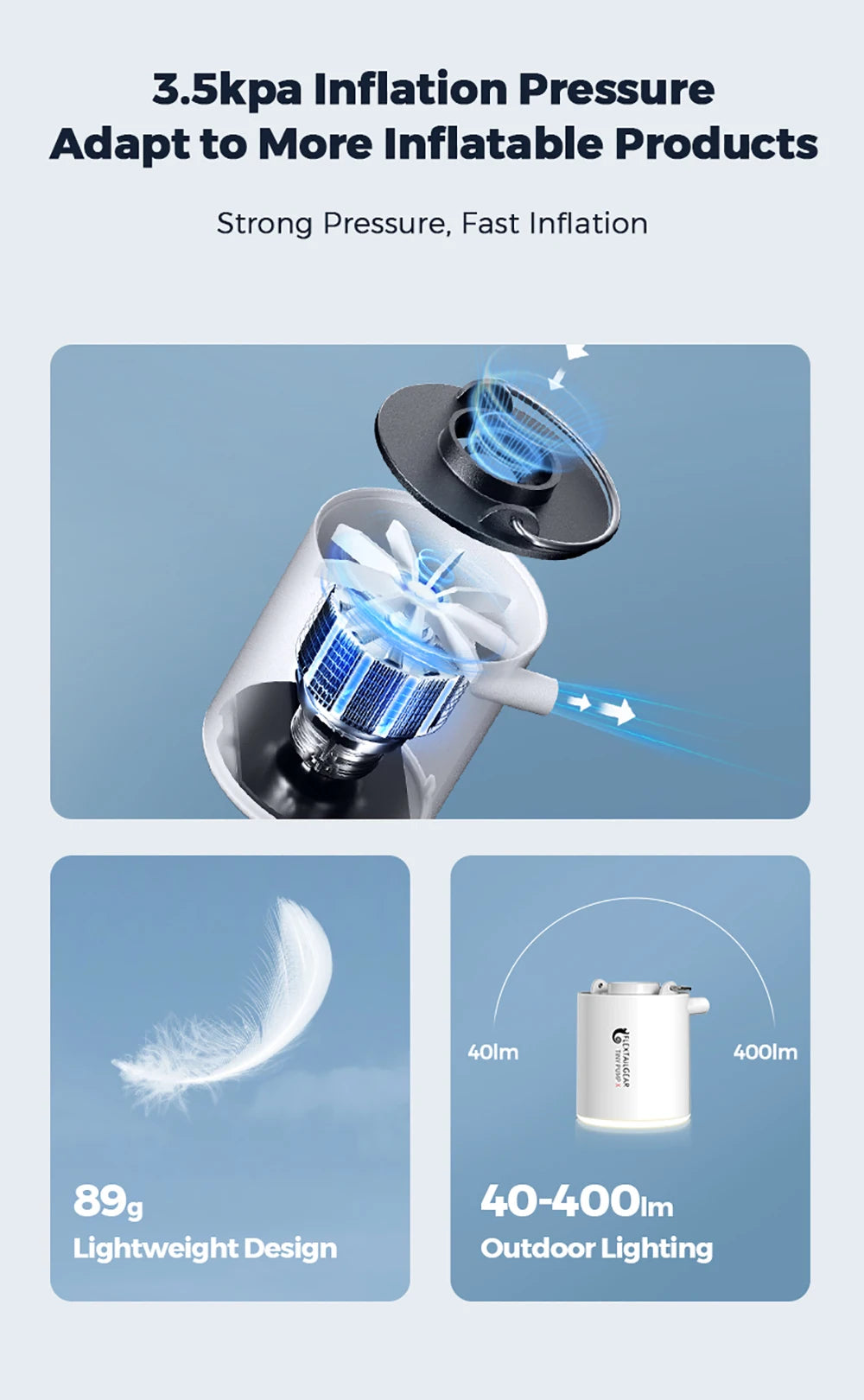 FLEXTAILGEAR TINY PUMP X - Portable Electric Air Pump with Camping Light Rechargeable for Pool Floats Air Mattress Vacuum Bags
