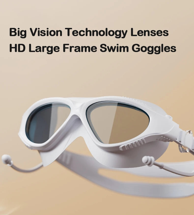 Adjustable Swimming Goggles Adults Big Frame With Earplugs Swim Glasses Men Women Professional HD Anti-fog Silicone Goggles