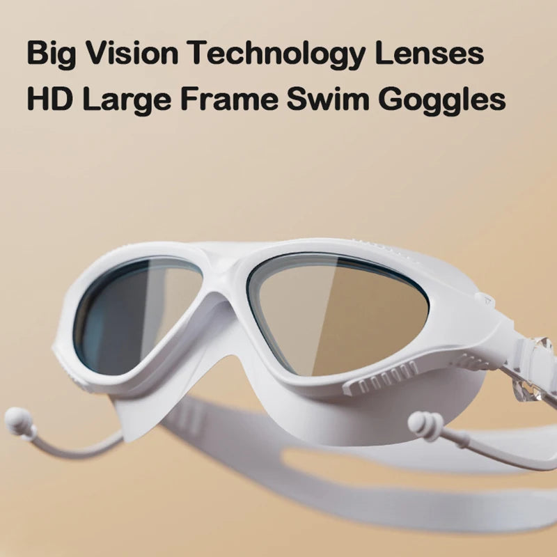 Adjustable Swimming Goggles Adults Big Frame With Earplugs Swim Glasses Men Women Professional HD Anti-fog Silicone Goggles